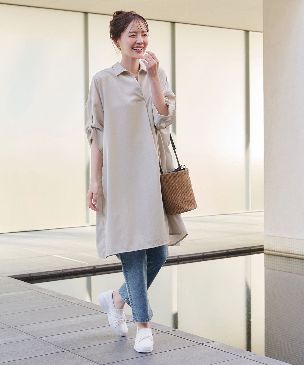 Tiaclasse 【洗える】麻ライクスキッパーシャツチュニック 