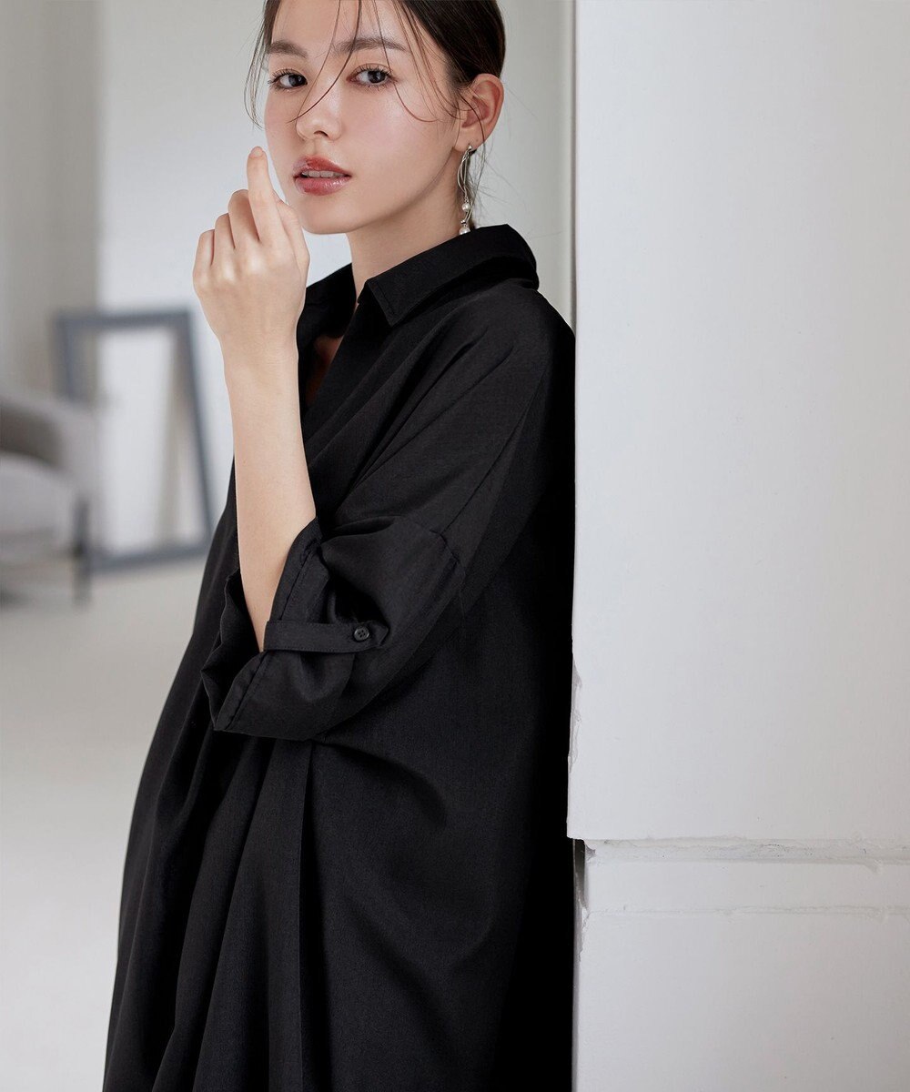 Tiaclasse 【洗える】麻ライクスキッパーシャツチュニック 