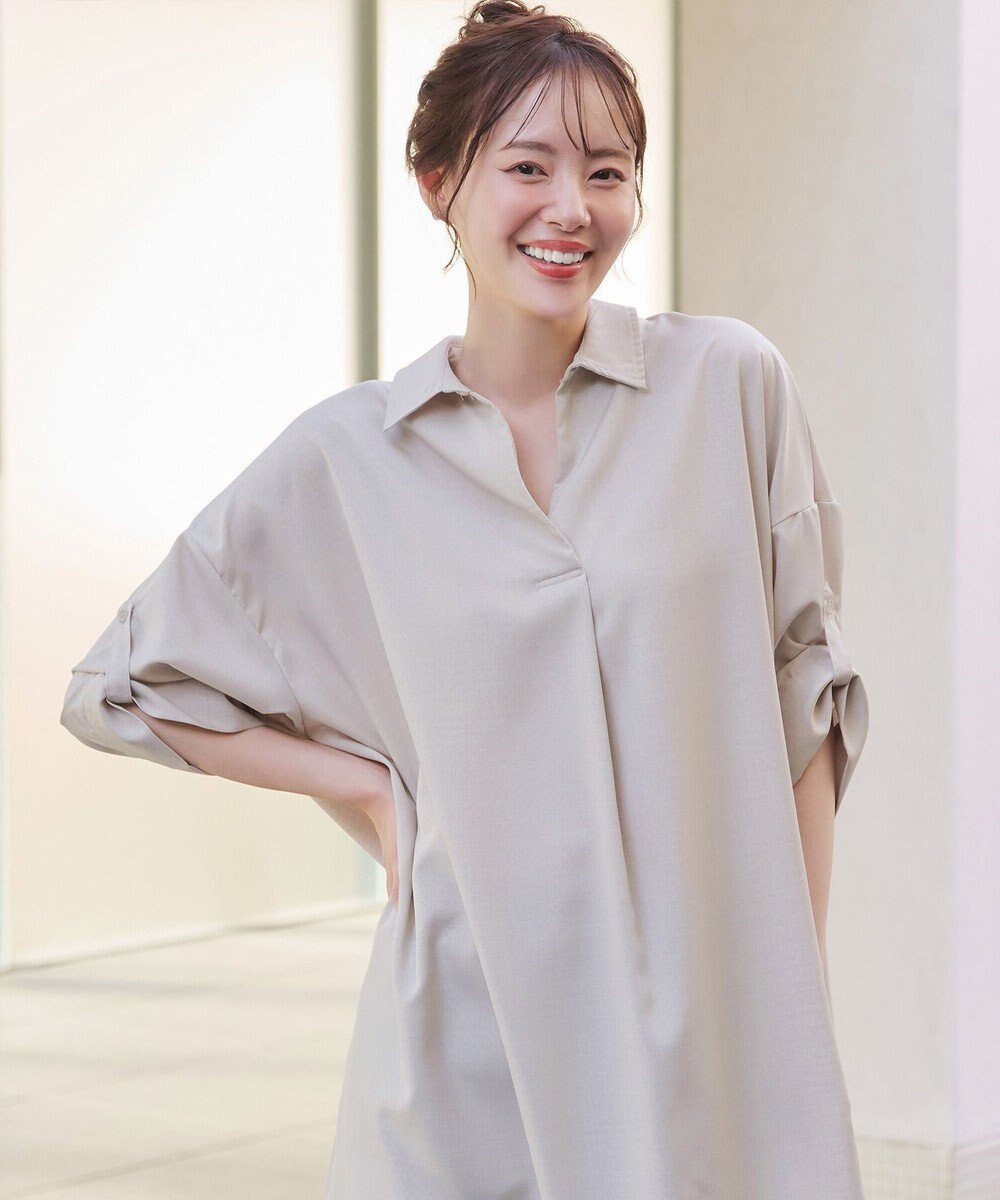 Tiaclasse 【洗える】麻ライクスキッパーシャツチュニック 