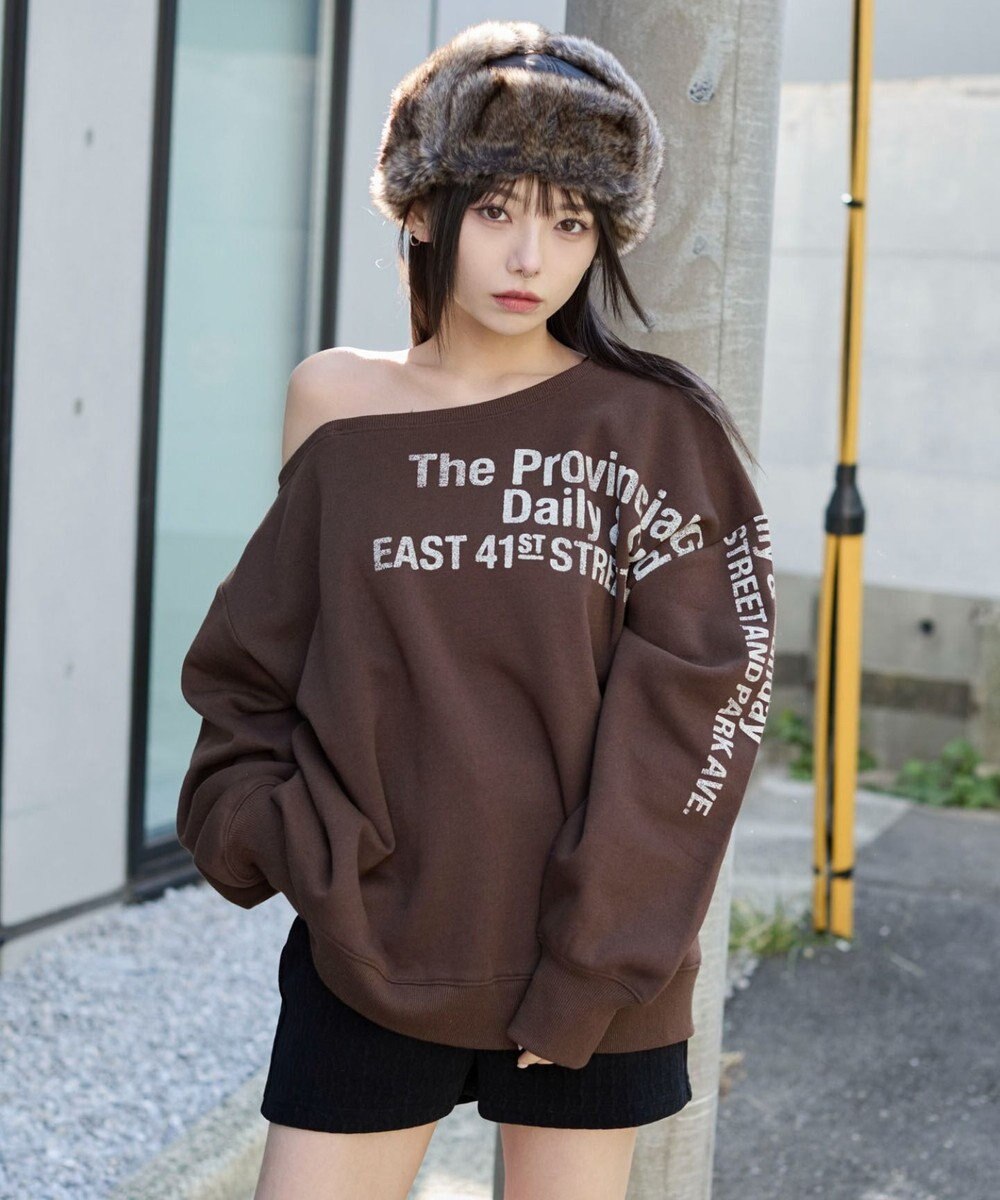 WEGO 裏起毛2WAYグラフィックワンショルBIGスウェット 