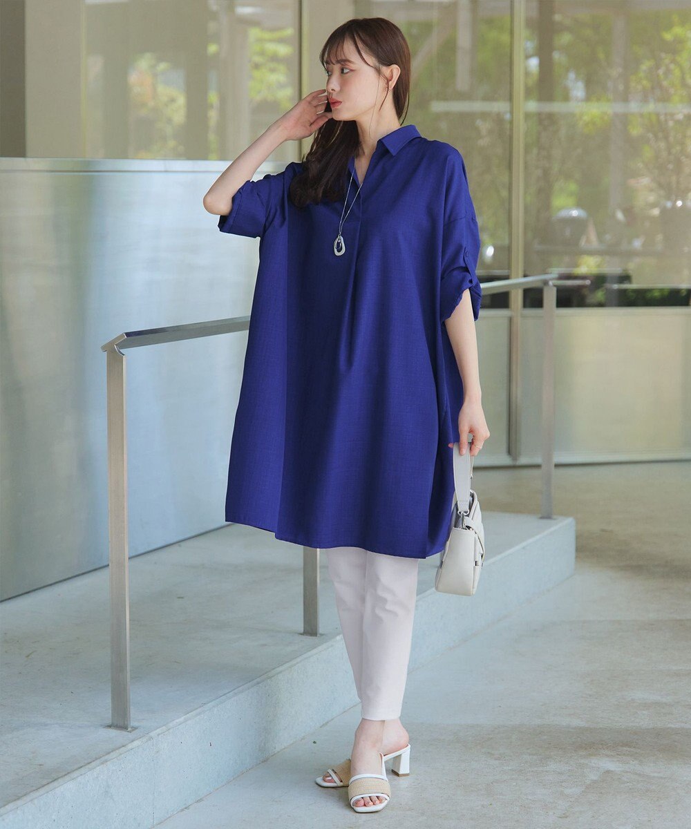 Tiaclasse 【洗える】麻ライクスキッパーシャツチュニック 