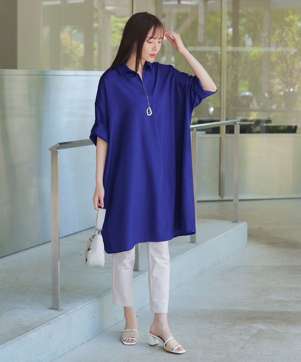 Tiaclasse 【洗える】麻ライクスキッパーシャツチュニック 