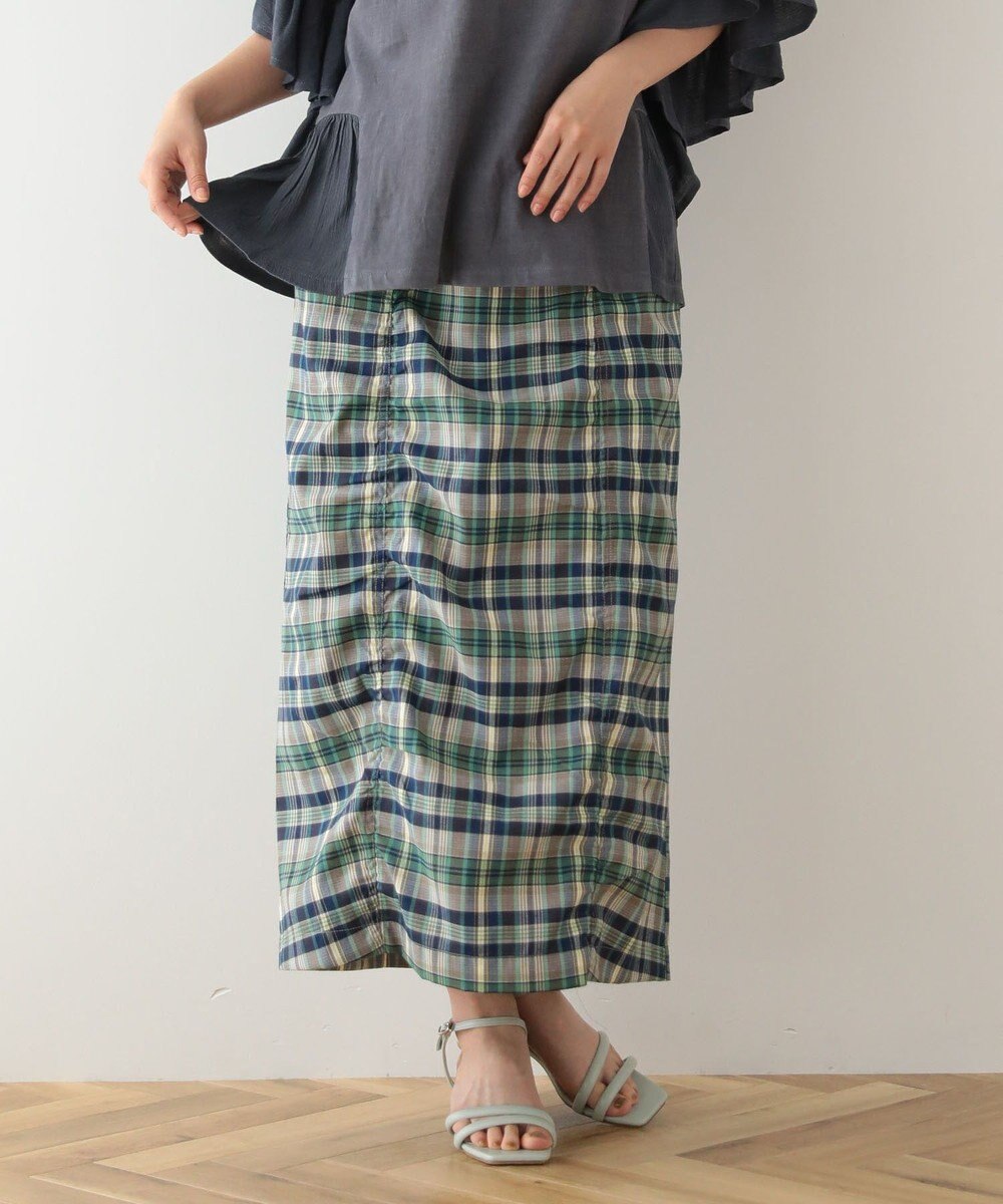 Green Parks チェック柄シャーリングＩラインスカート 