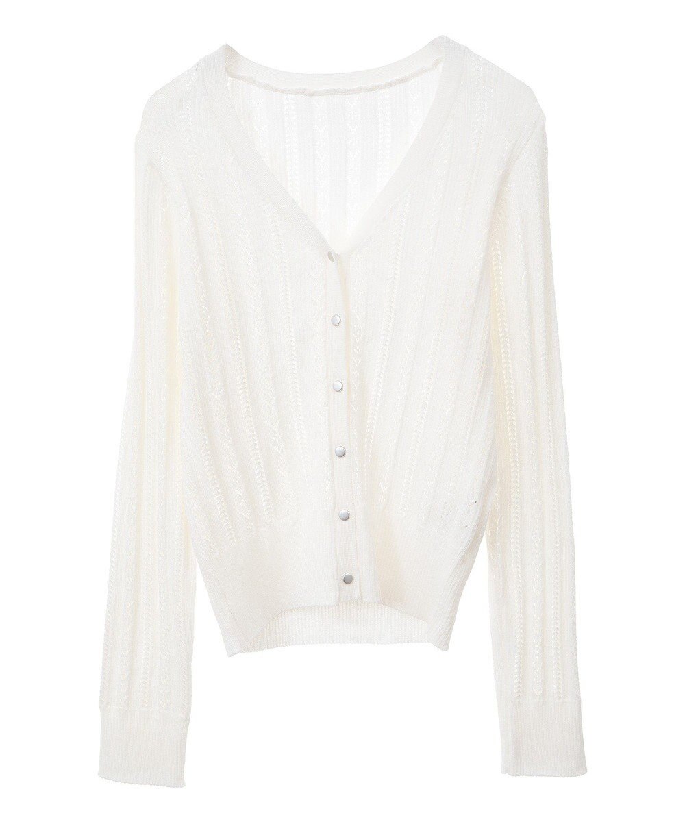 earth music&ecology シルバーボタン透かし編みニットカーディガン 