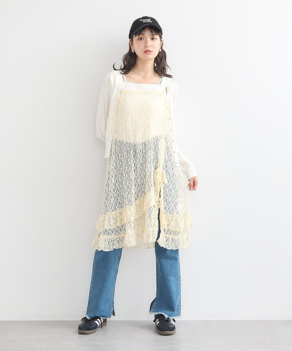 earth music&ecology シルバーボタン透かし編みニットカーディガン 