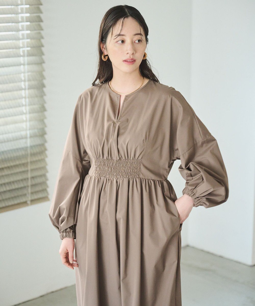#Newans 【アイロンいらず】ウエストギャザーワンピース 