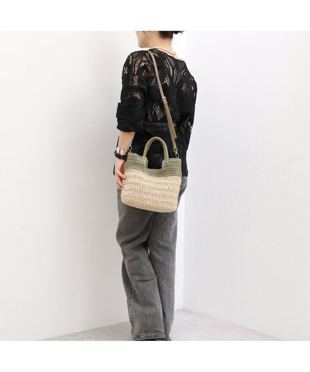 UNBILLION カシュカシュ cachecache / 切り替え柄編みミニトート カゴバッグ 