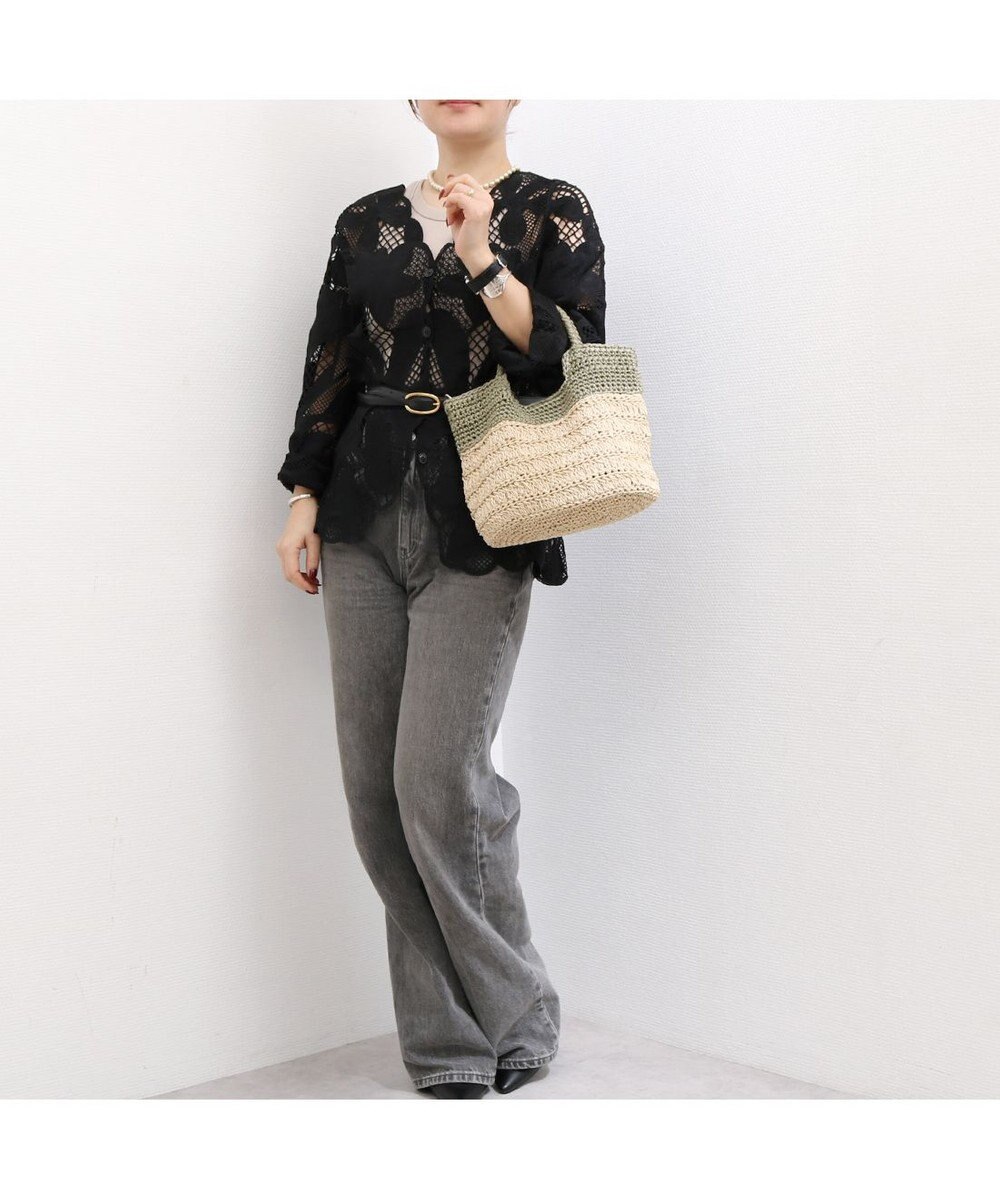 UNBILLION カシュカシュ cachecache / 切り替え柄編みミニトート カゴバッグ 