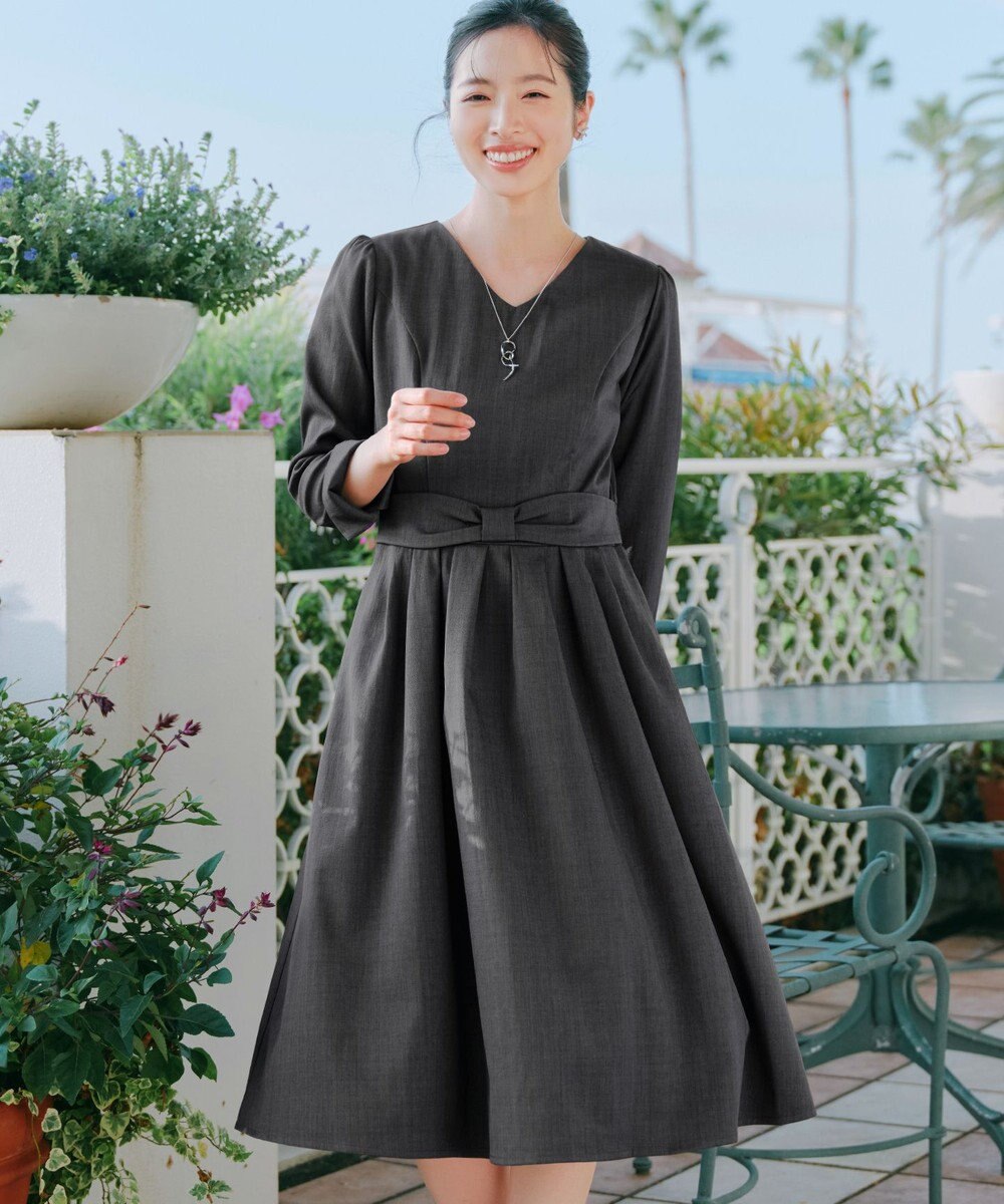 Tiaclasse L リボンウエスト切替ワンピース 