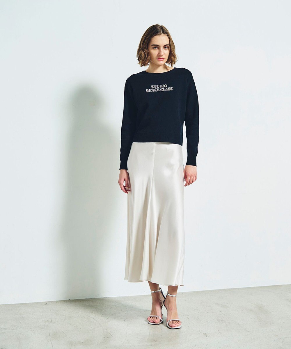 GRACE CONTINENTAL ロゴビジューニットトップ 