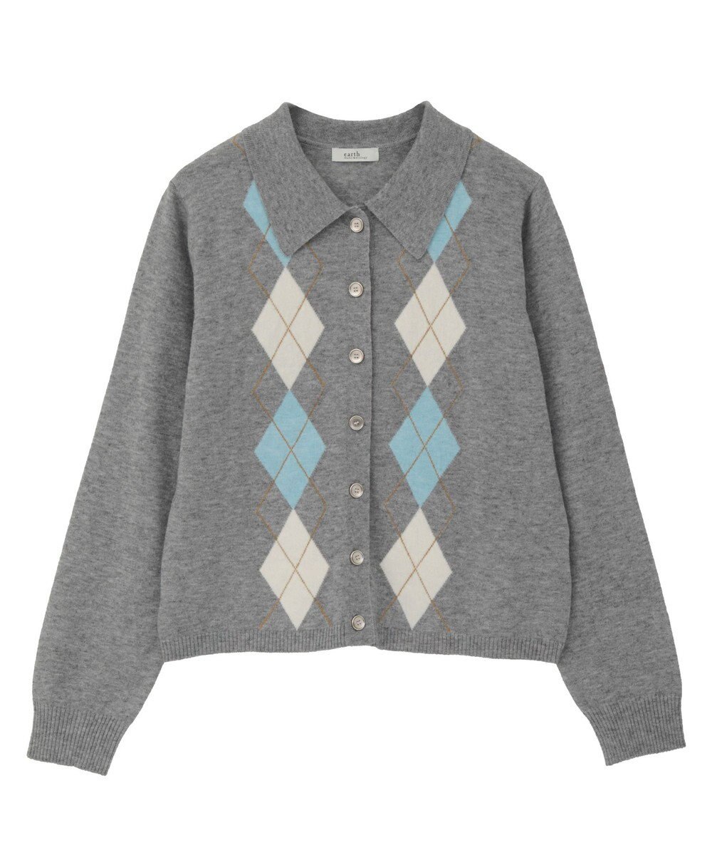 earth music&ecology 【予約】襟付きアーガイルニットカーディガン 