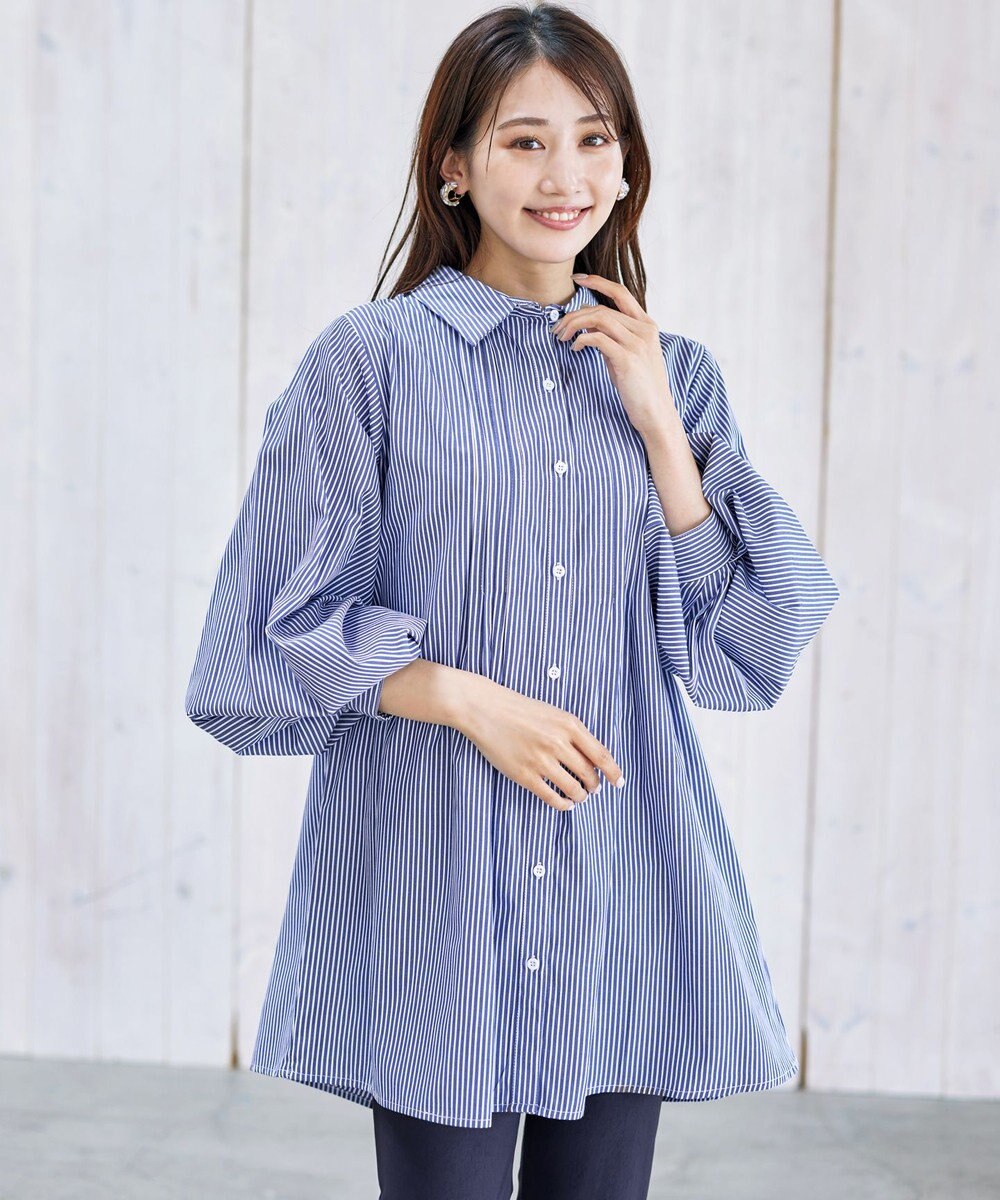 Tiaclasse 【洗える】パフ袖シャツチュニックブラウス 