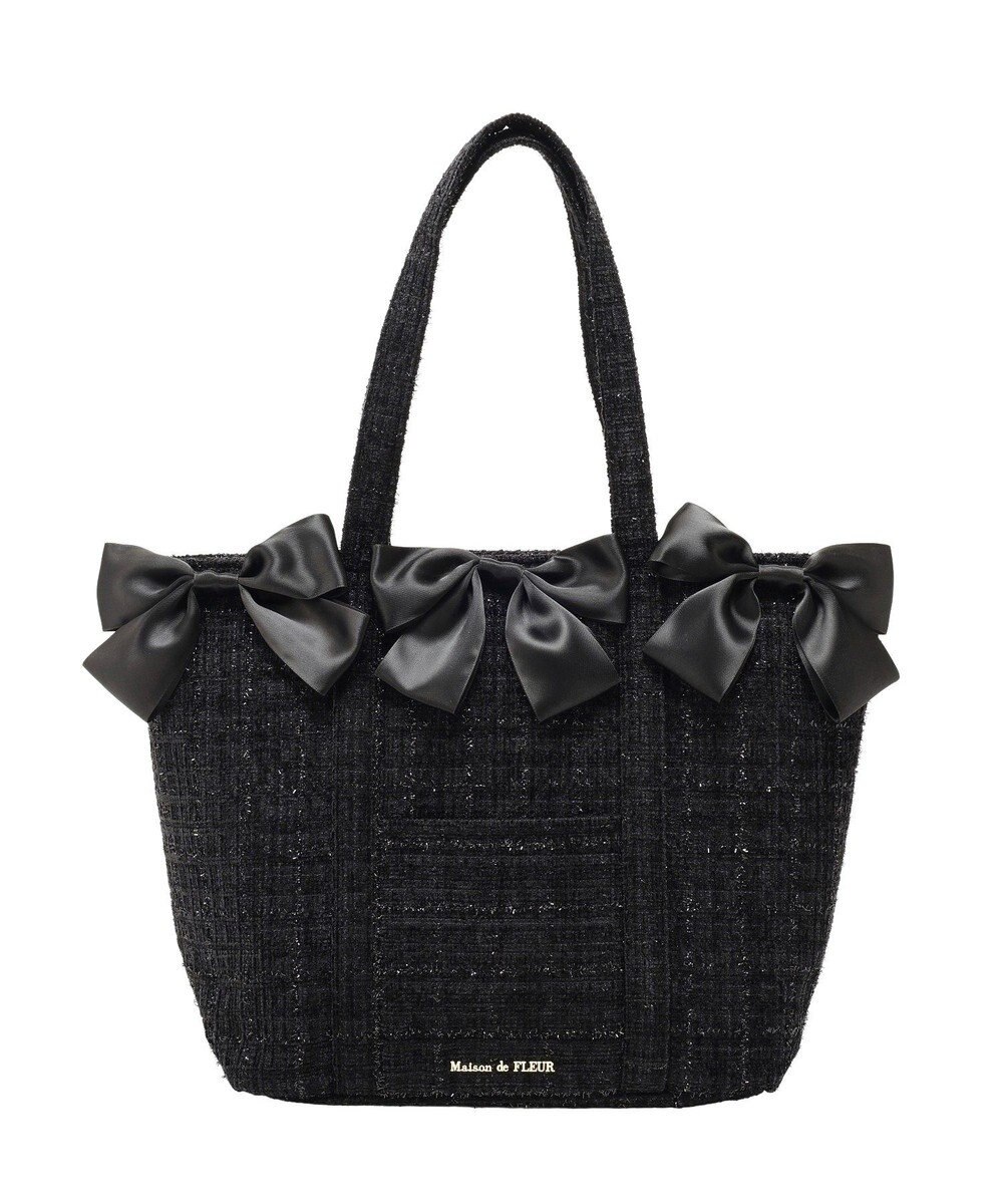 Maison de FLEUR ツイードボリュームリボントートバッグ 