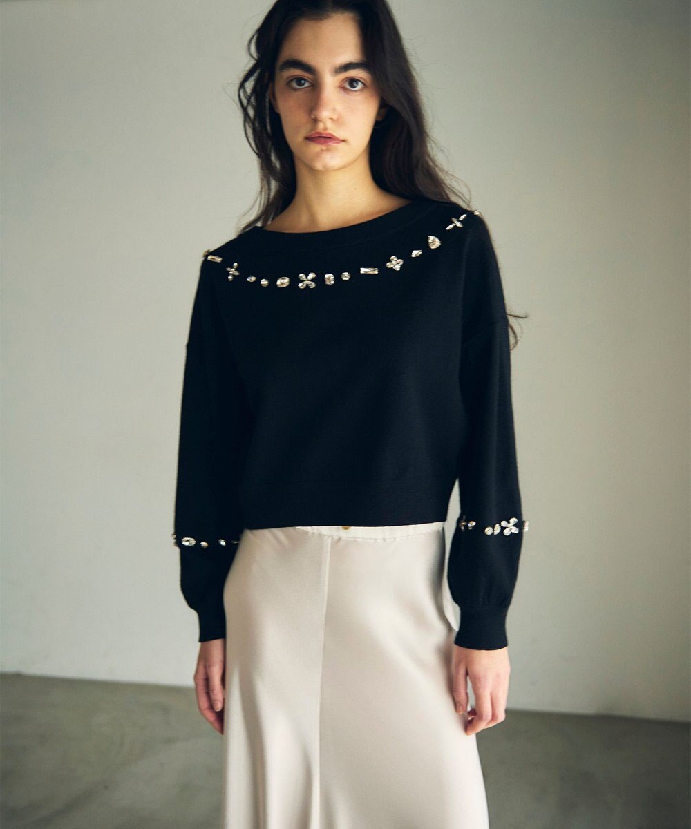 GRACE CONTINENTAL マルチビジューニットトップ 