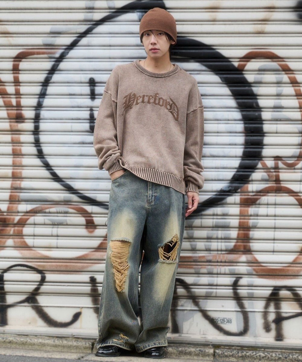 WEGO ブリーチニットグラフィックプルオーバー 