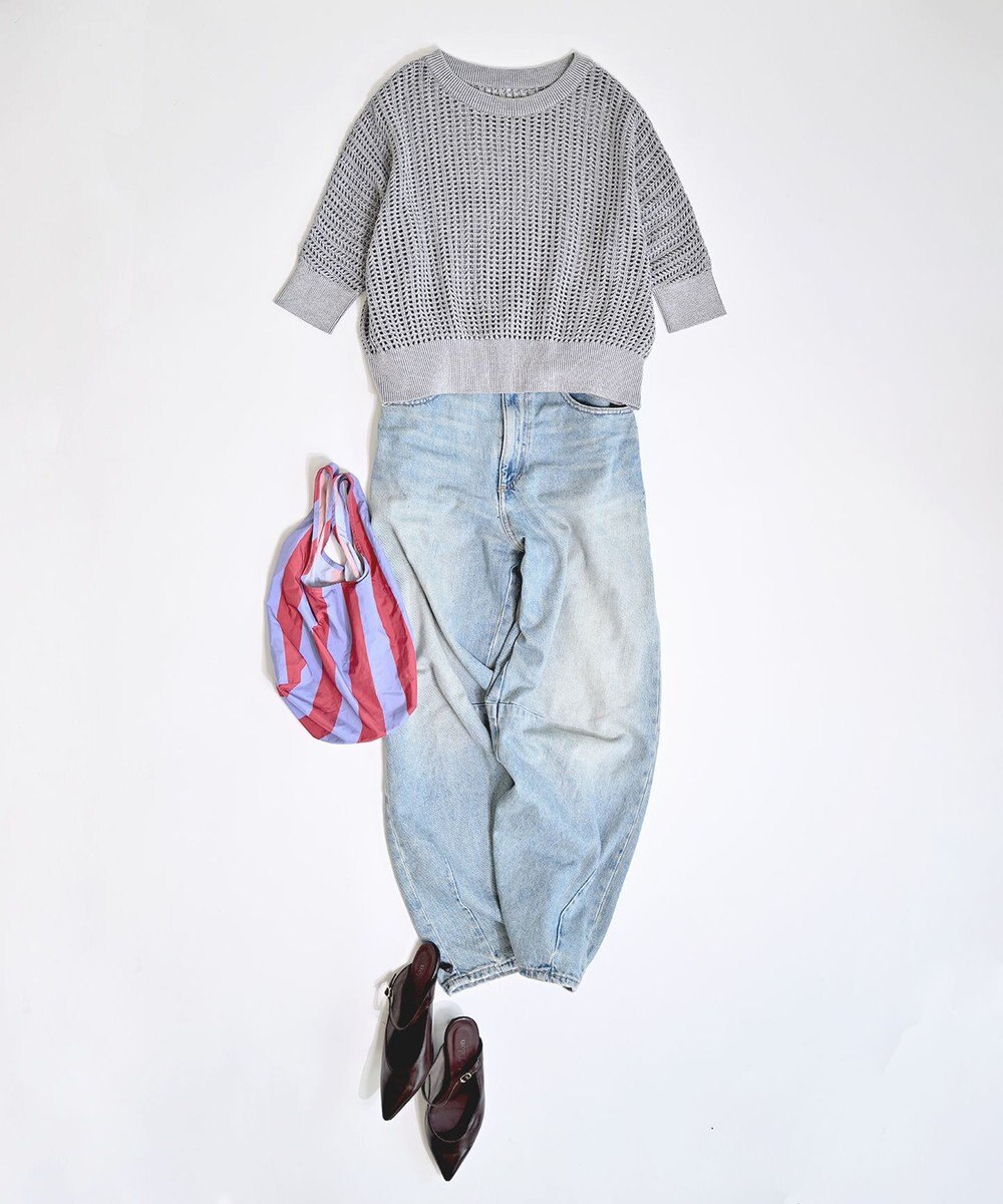 TOQUE 25SS新作〈大草直子さんアドバイザー〉【天然素材】シルク×コットン粗メッシュニットドルマンスリーブ5分袖 