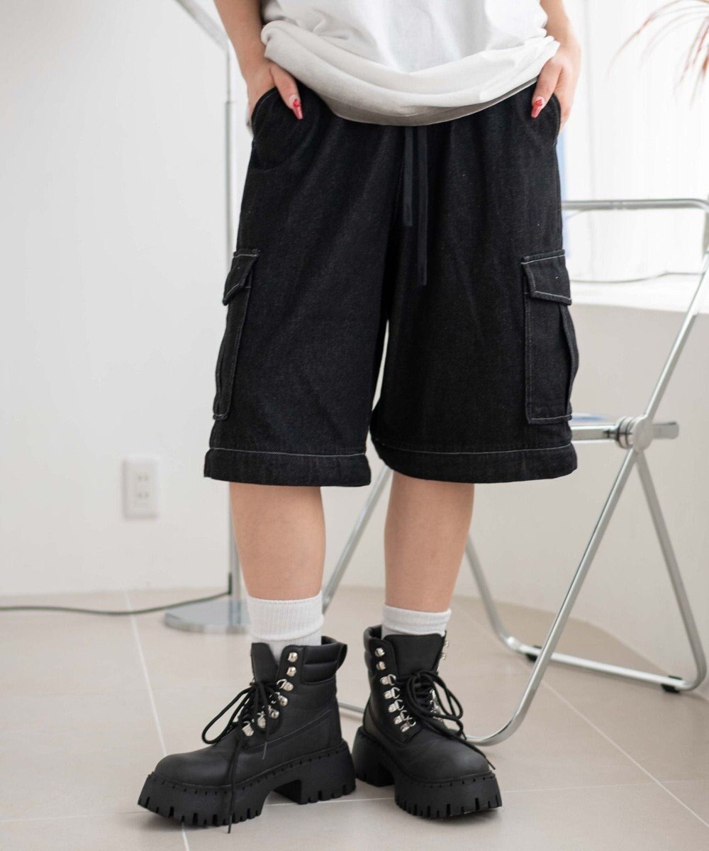 WEGO 【ウエストゴム/2WAY】2WAYデニムカーゴパンツ 