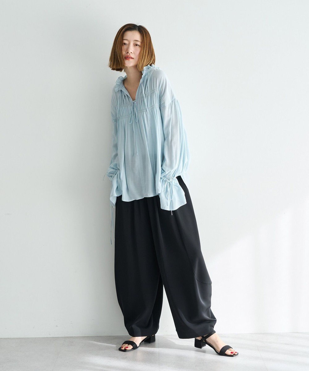 YECCA VECCA シャーリングギャザーリボンブラウス 