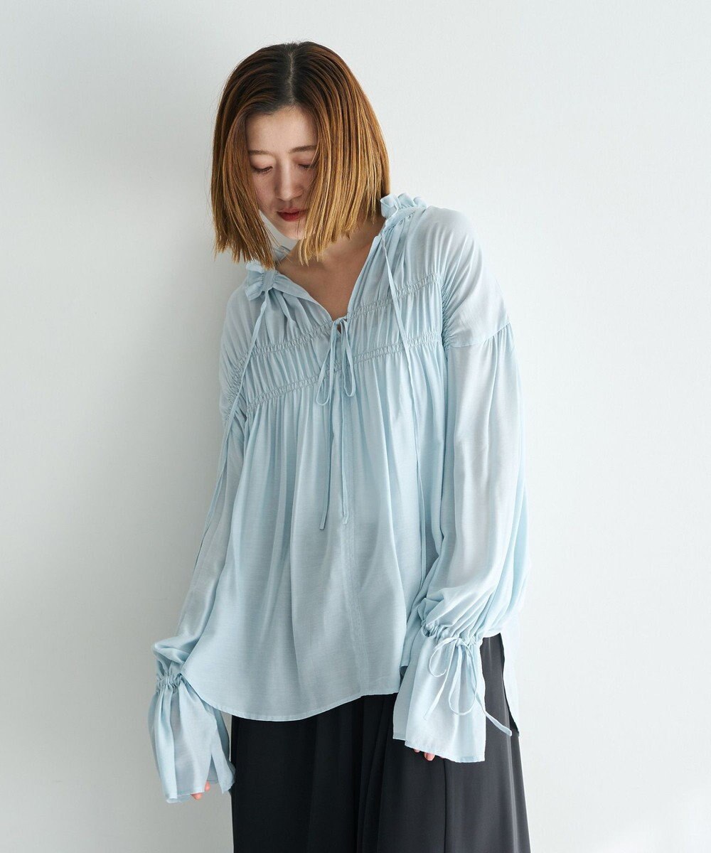 YECCA VECCA シャーリングギャザーリボンブラウス 