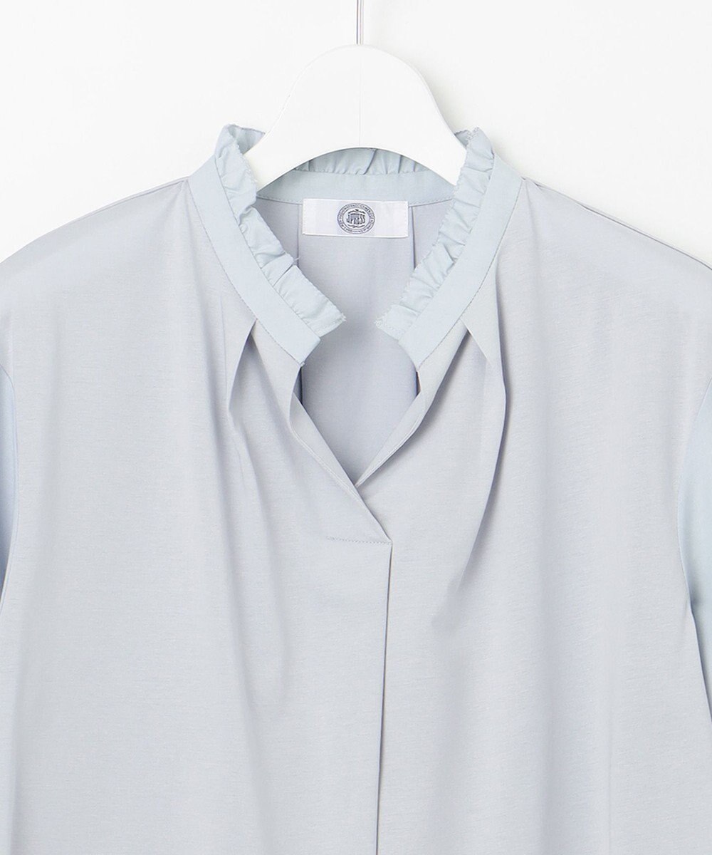 J.PRESS LADIES L コンビジャージー フリルネック カットソー 