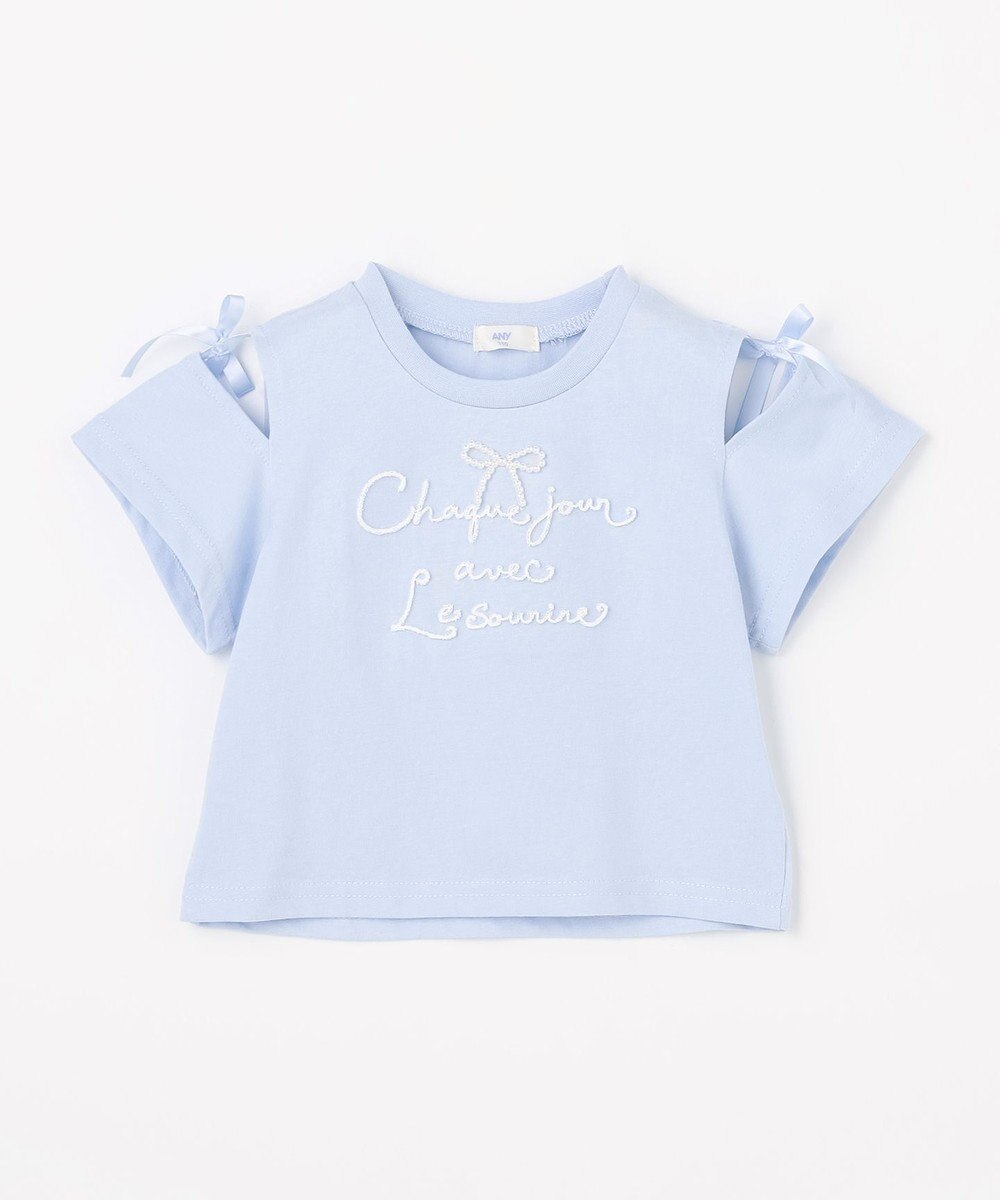 ANY KIDS 【洗濯機可能】肩あき ロゴ刺繍Tシャツ 