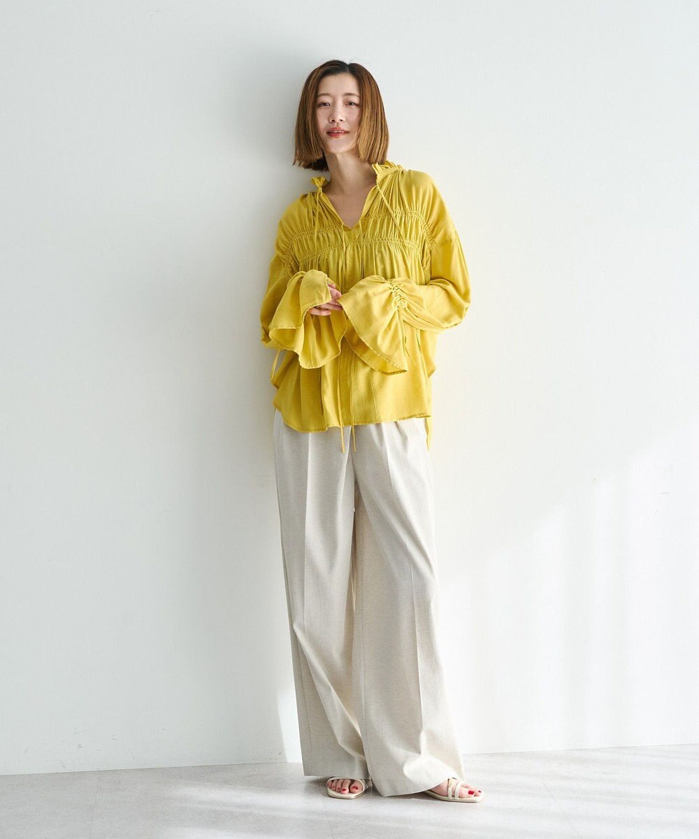 YECCA VECCA シャーリングギャザーリボンブラウス 