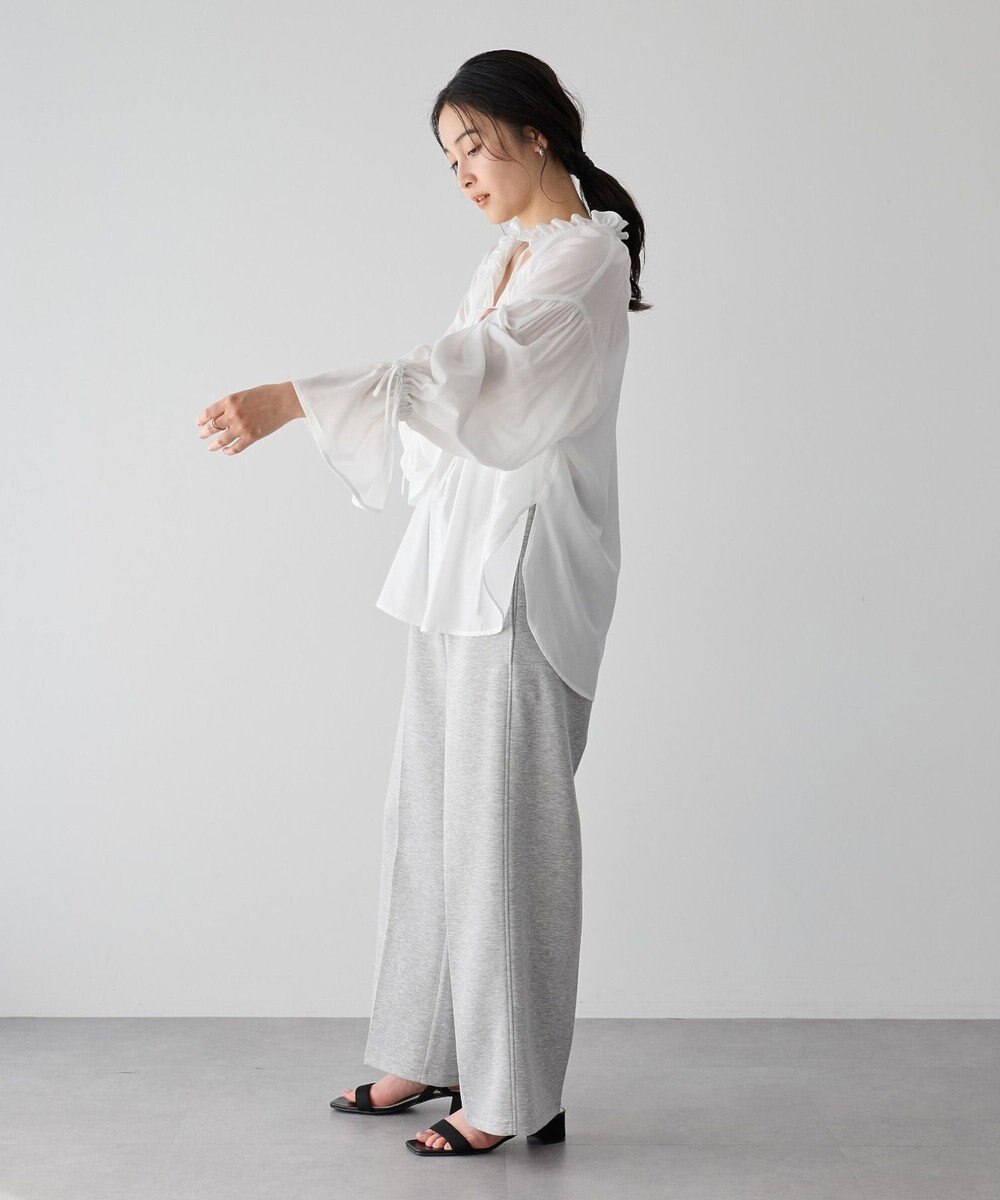 YECCA VECCA シャーリングギャザーリボンブラウス 