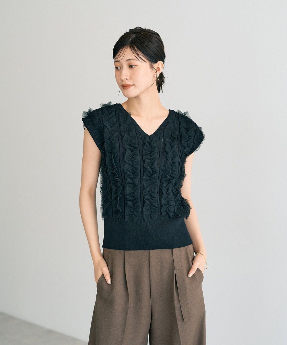 YECCA VECCA 2wayチュールフリルニット 