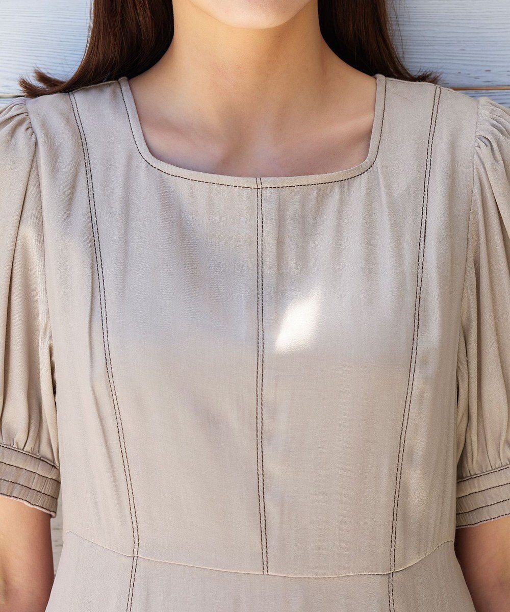 Tiaclasse 【洗える】パフスリーブ配色ステッチワンピース 