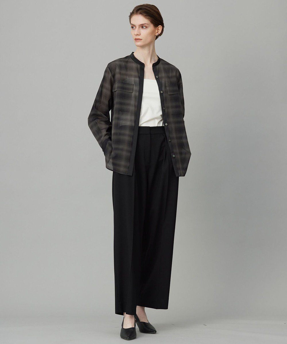 ICB 【洗える】シアーボイル バンドカラーシャツ 