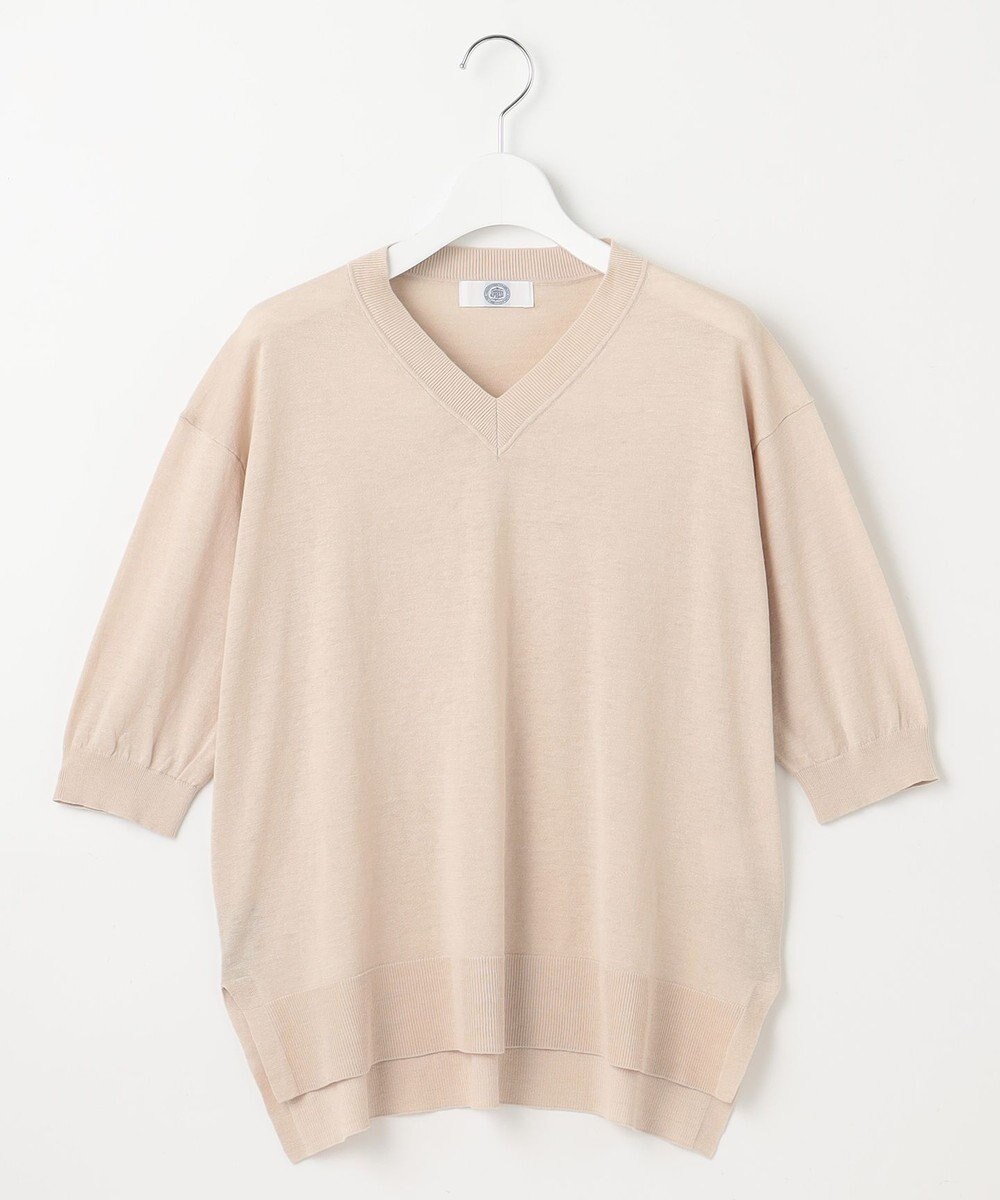 J.PRESS LADIES L 【洗える】COTTON LINEN Vネック ニット 