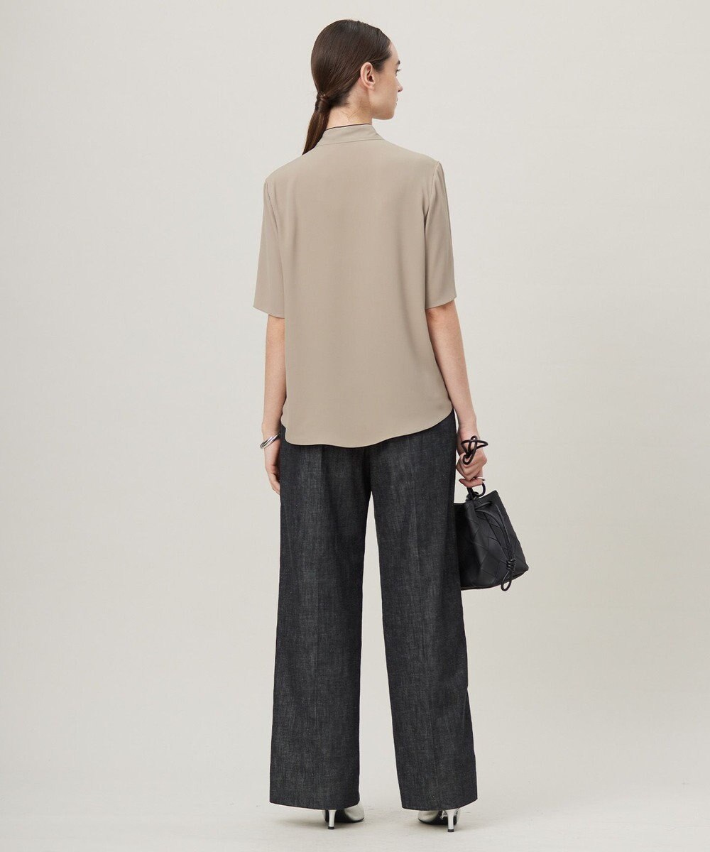 ICB L 【人気のため新色追加・接触冷感・UVケア・洗える】BackSatinAmunzen 5分袖配色ボウタイブラウス 