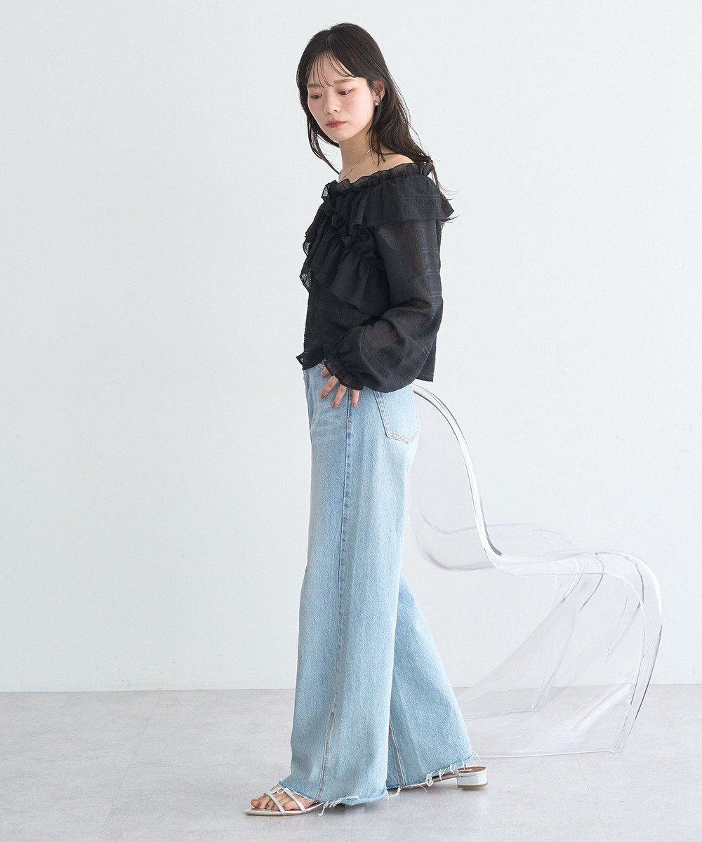 earth music&ecology シアーチェック2wayオフショルブラウス 