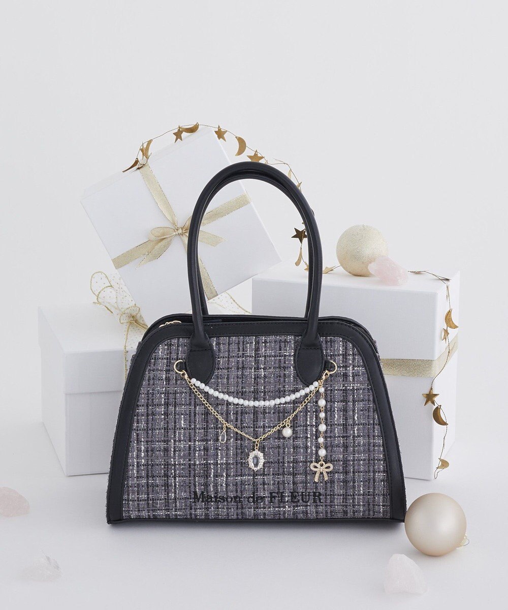 Maison de FLEUR チャーム付きツイード2Wayバッグ 