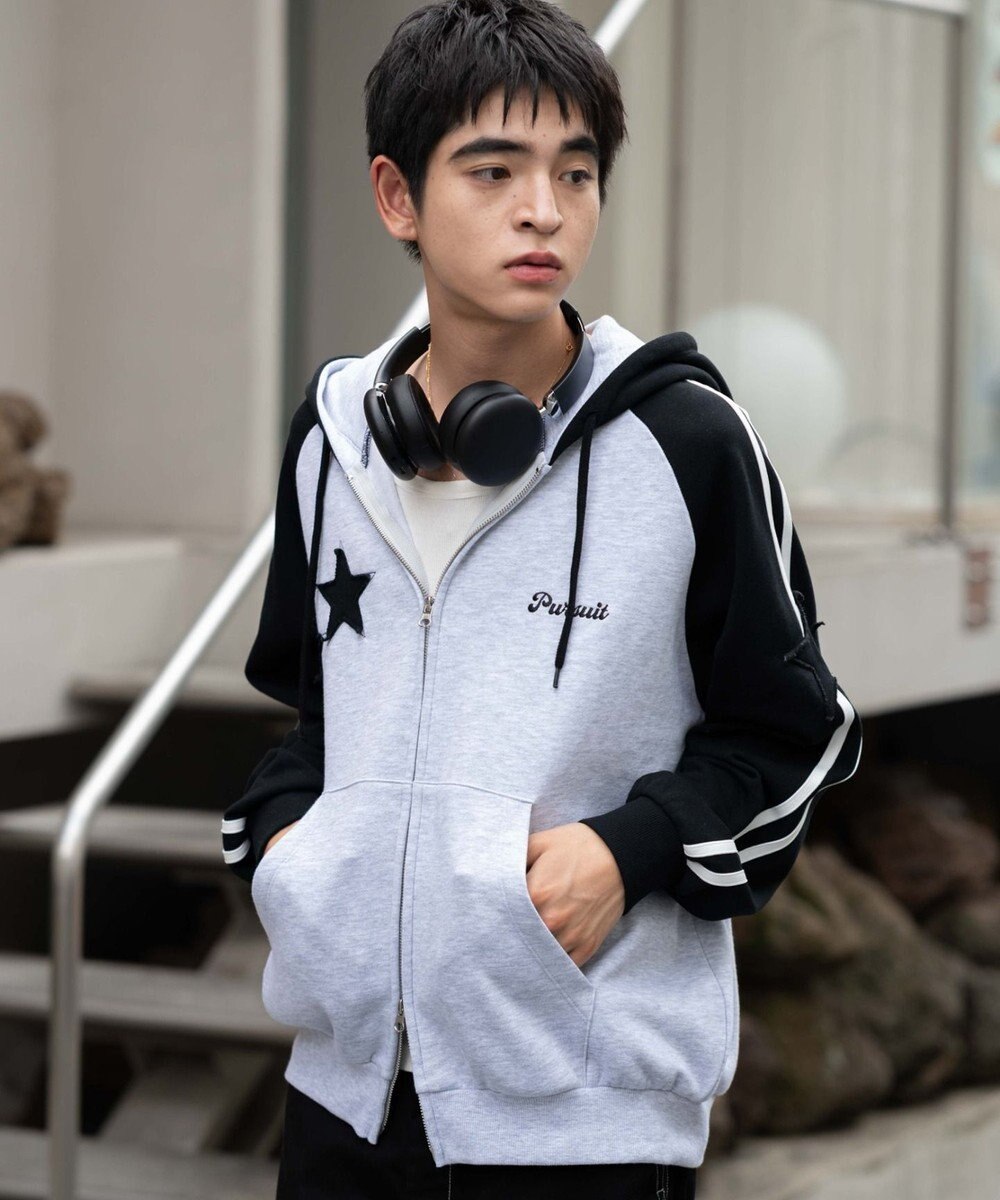 WEGO 【ユニセックス着用ITEM】ラインラグランZIPパーカー 