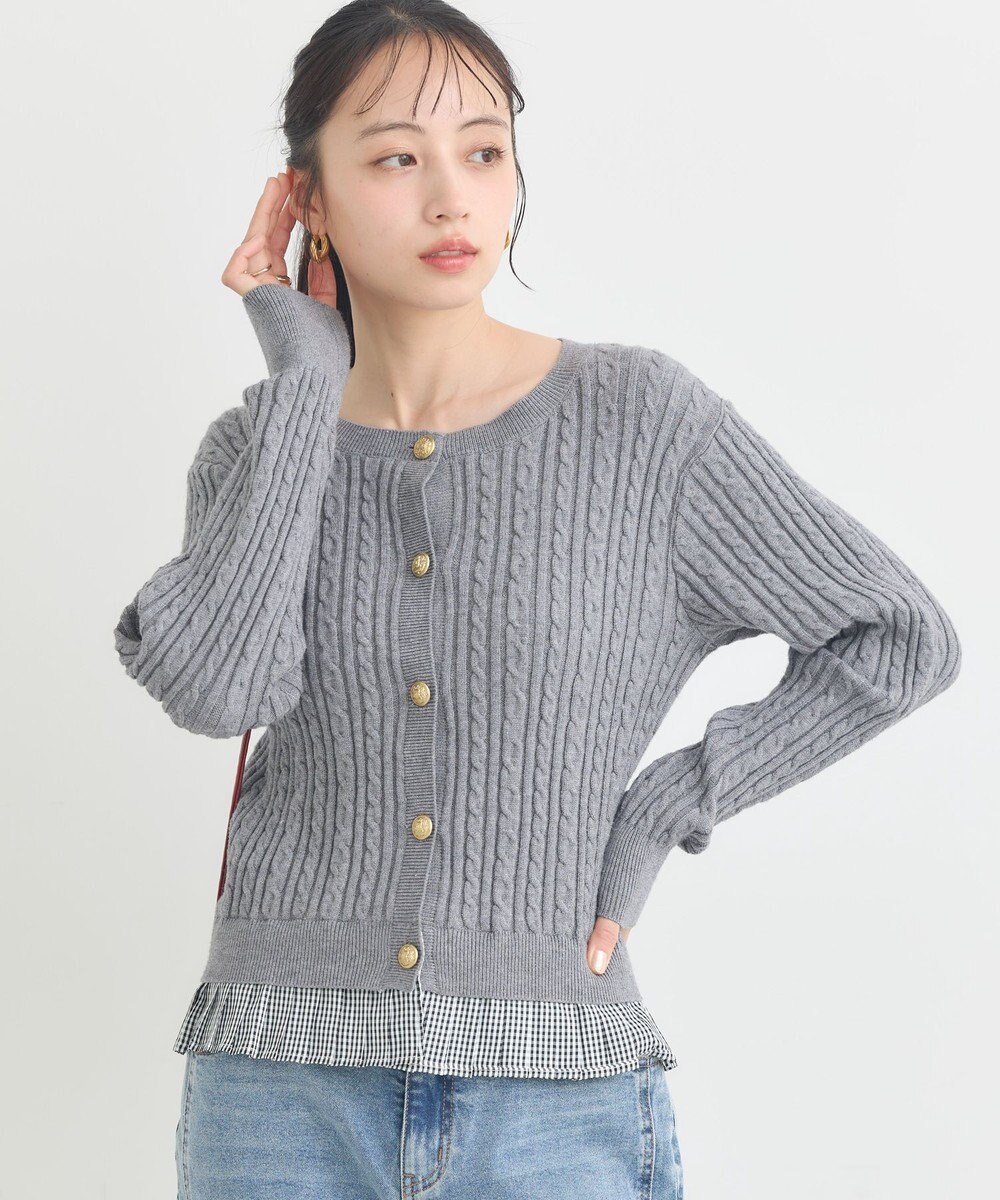 earth music&ecology 【予約】プリーツレイヤーケーブルニットカーディガン 