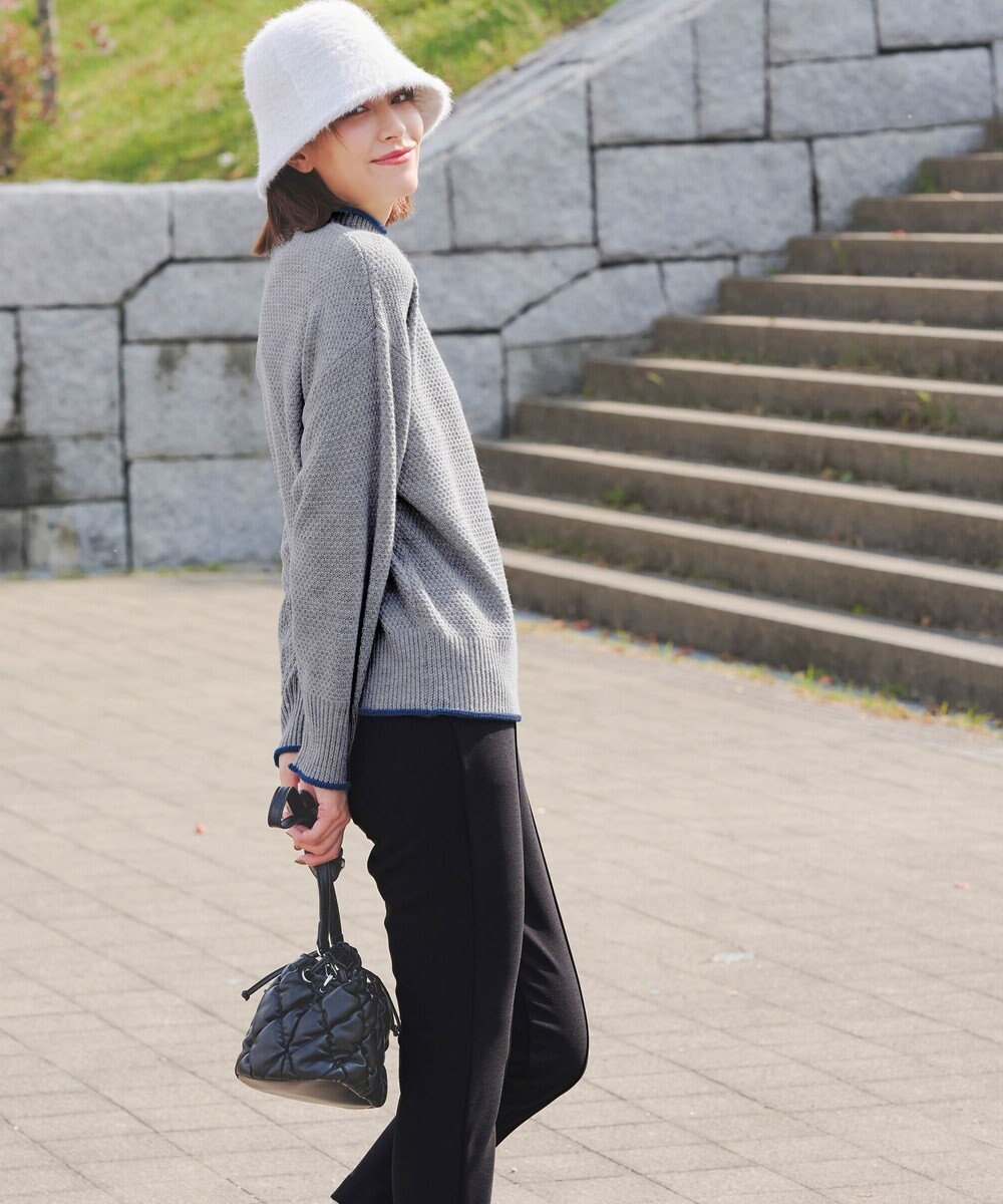 Tiaclasse 【洗える】かのこ編み配色ラインニットプルオーバー 