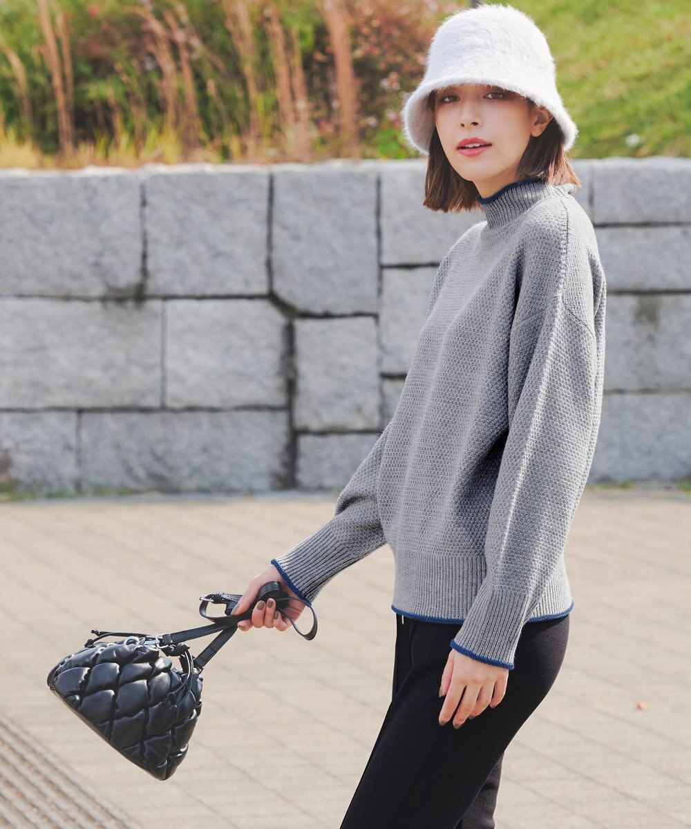 Tiaclasse 【洗える】かのこ編み配色ラインニットプルオーバー 