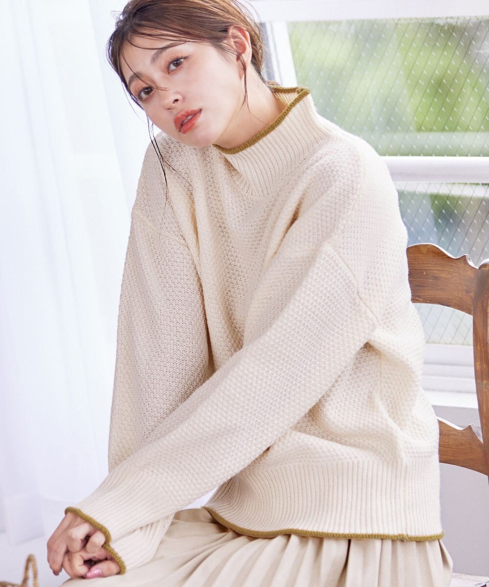 Tiaclasse 【洗える】かのこ編み配色ラインニットプルオーバー 