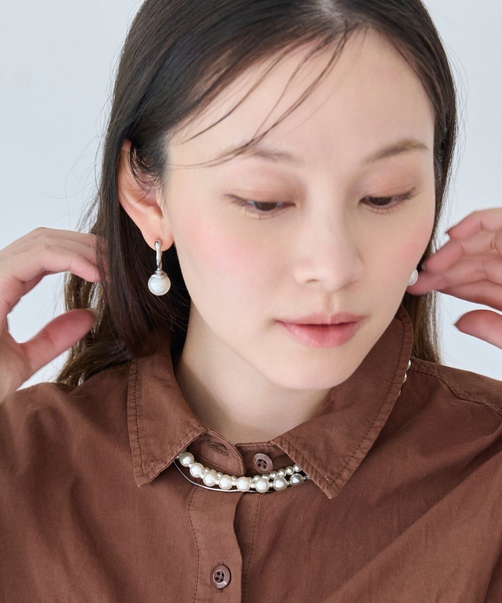 Phoebe 〈金属アレルギー対応〉リップルパールフープピアス　シルバー/ステンレス/大ぶり/存在感◎/主役級 