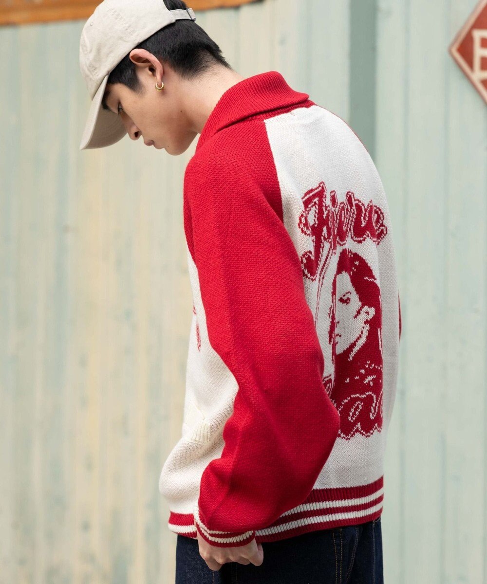 WEGO 【ユニセックス着用ITEM】グラフィックZIPニットブルゾン 