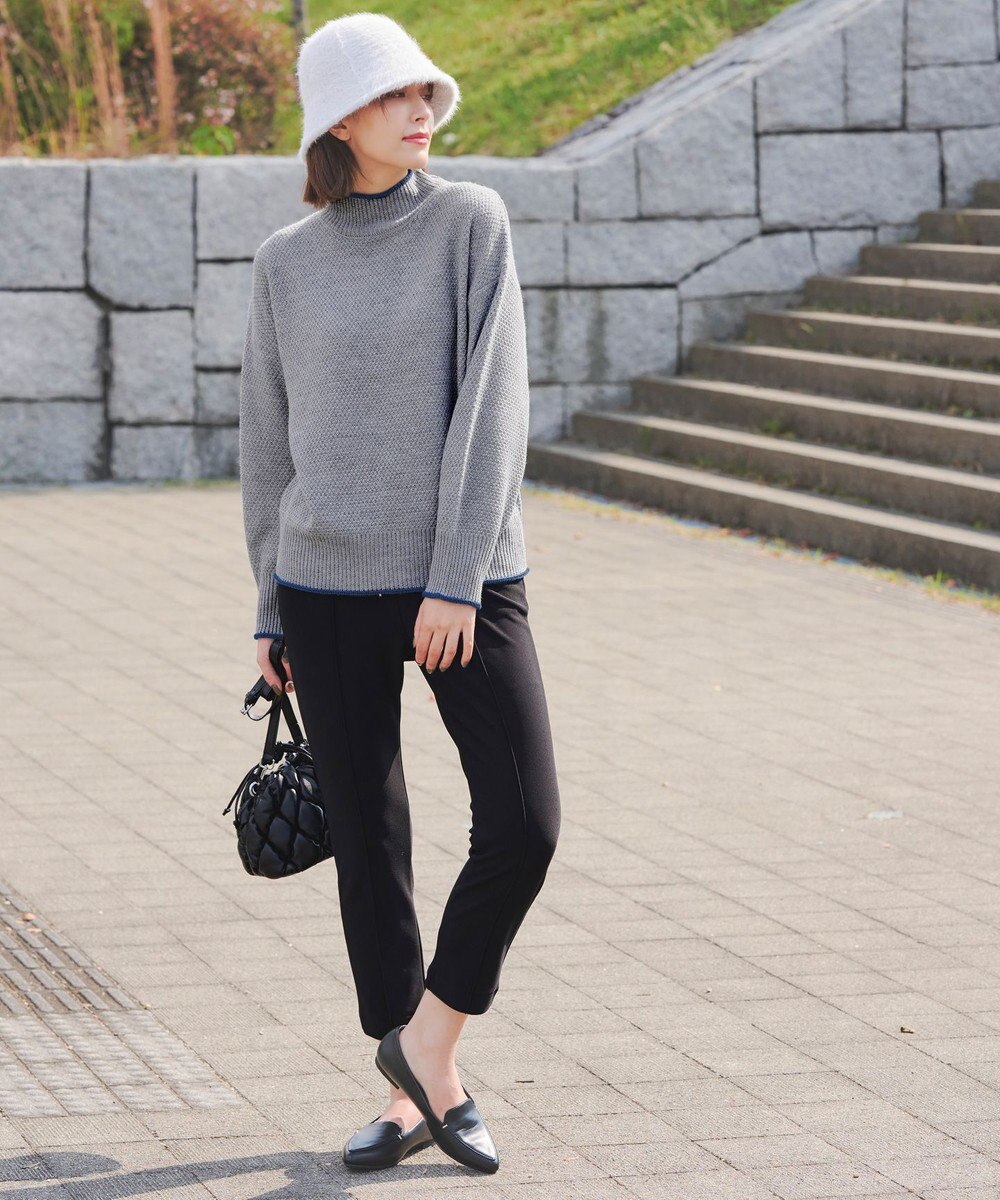 Tiaclasse 【洗える】かのこ編み配色ラインニットプルオーバー 