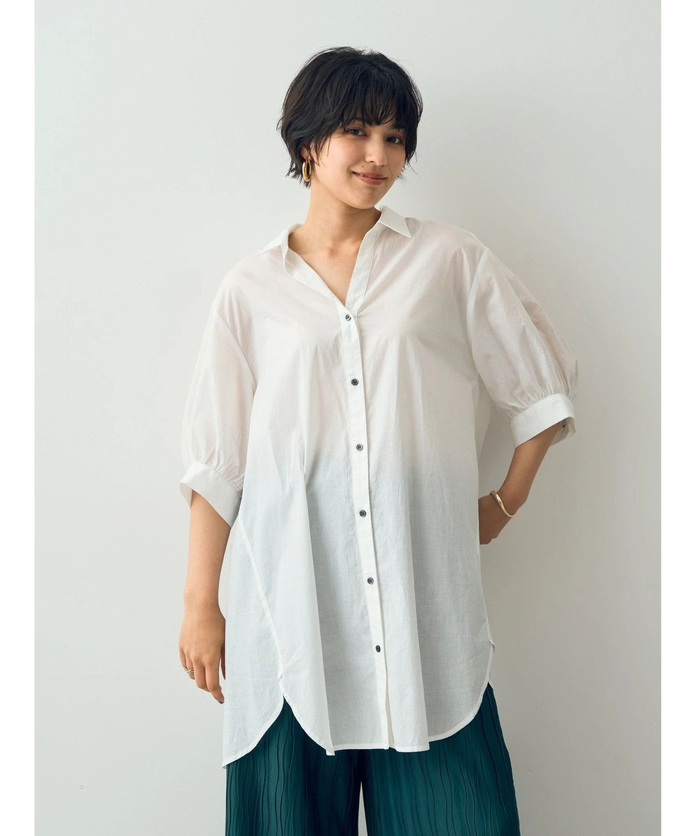 YECCA VECCA ペーパータッチバックスリットロングシャツ Off White