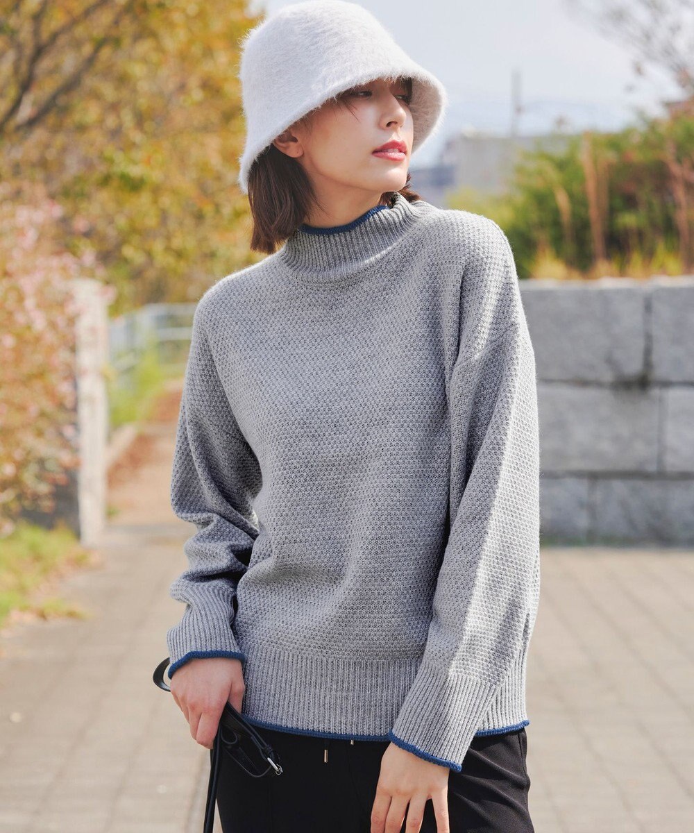 Tiaclasse 【洗える】かのこ編み配色ラインニットプルオーバー 