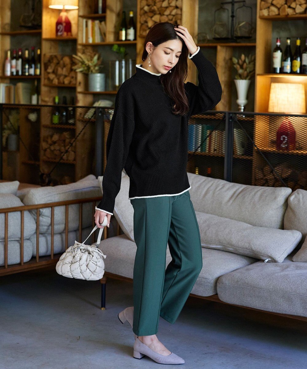 Tiaclasse 【洗える】かのこ編み配色ラインニットプルオーバー 