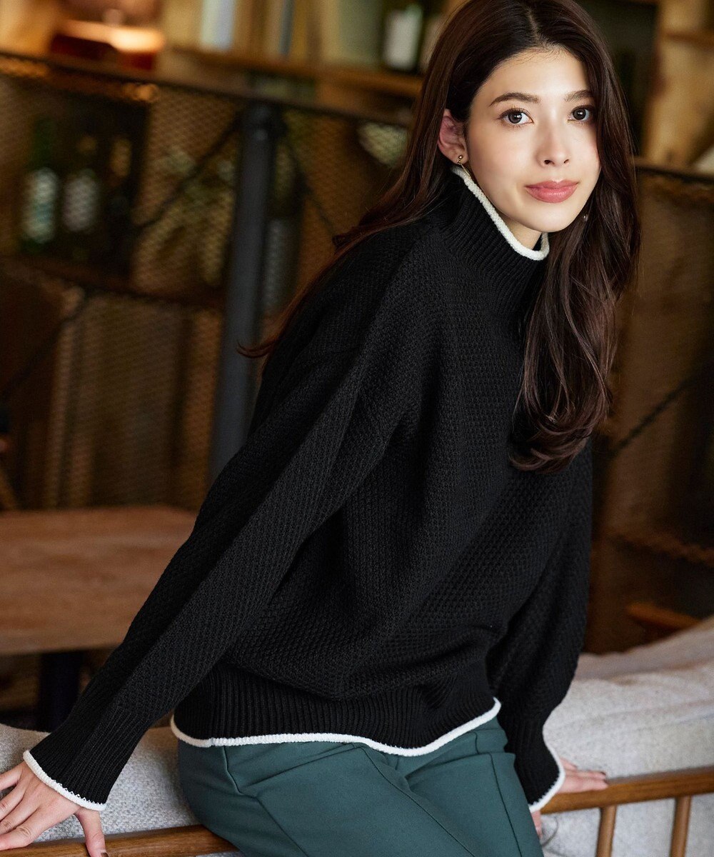 Tiaclasse 【洗える】かのこ編み配色ラインニットプルオーバー 