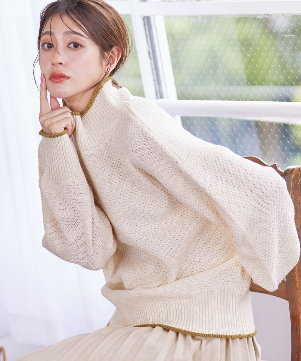 Tiaclasse 【洗える】かのこ編み配色ラインニットプルオーバー 