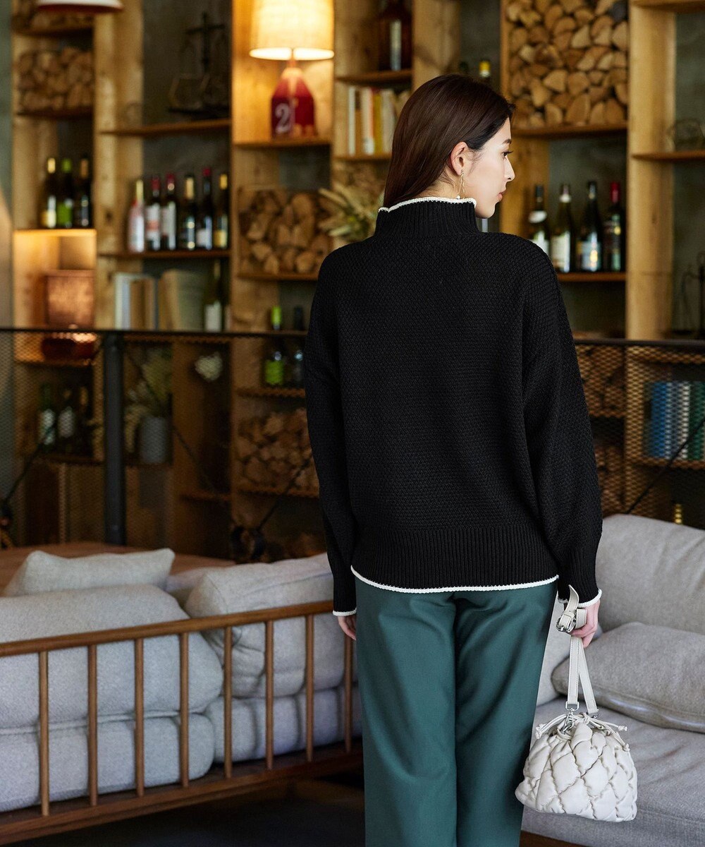 Tiaclasse 【洗える】かのこ編み配色ラインニットプルオーバー 