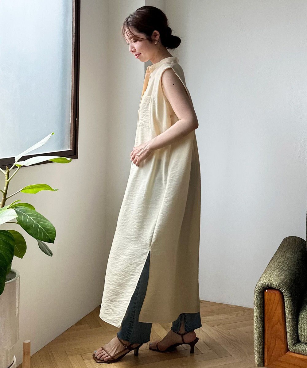 UNFILO シアーサテン ロングシャツワンピース 