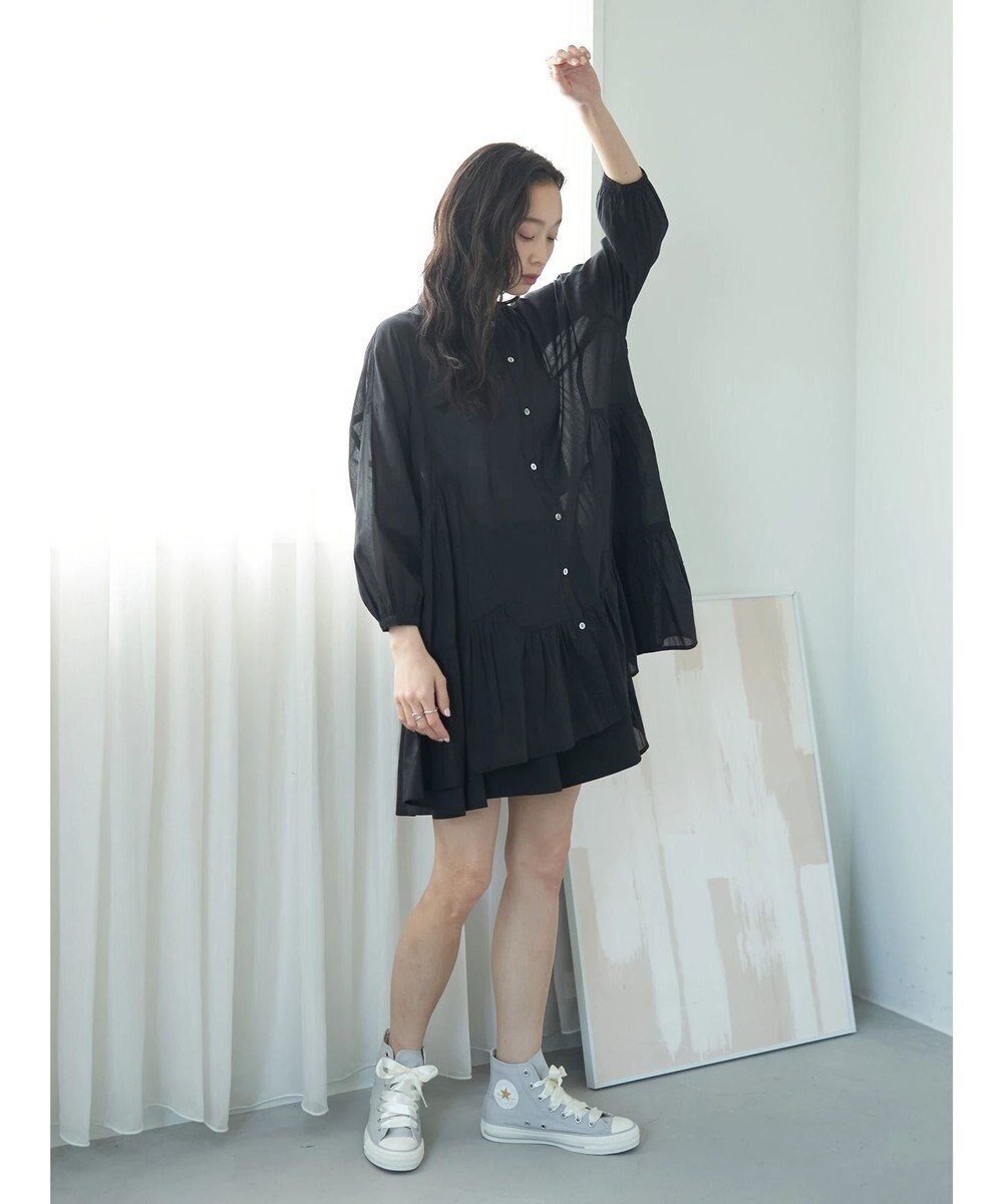 earth music&ecology コットンボイル切替ティアードチュニック 